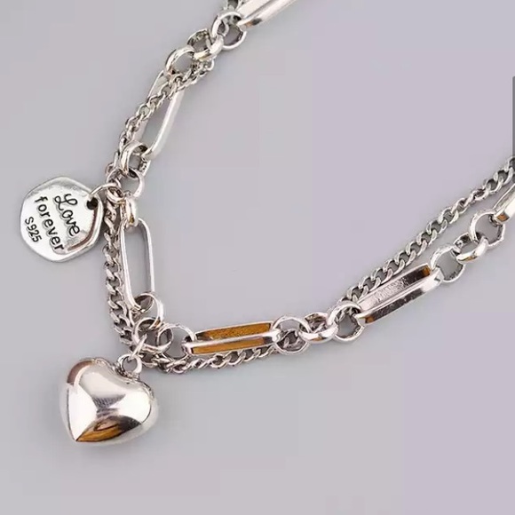 Sterling Silver Heart Charm Chain Link Bracelet - Picture 4 of 5